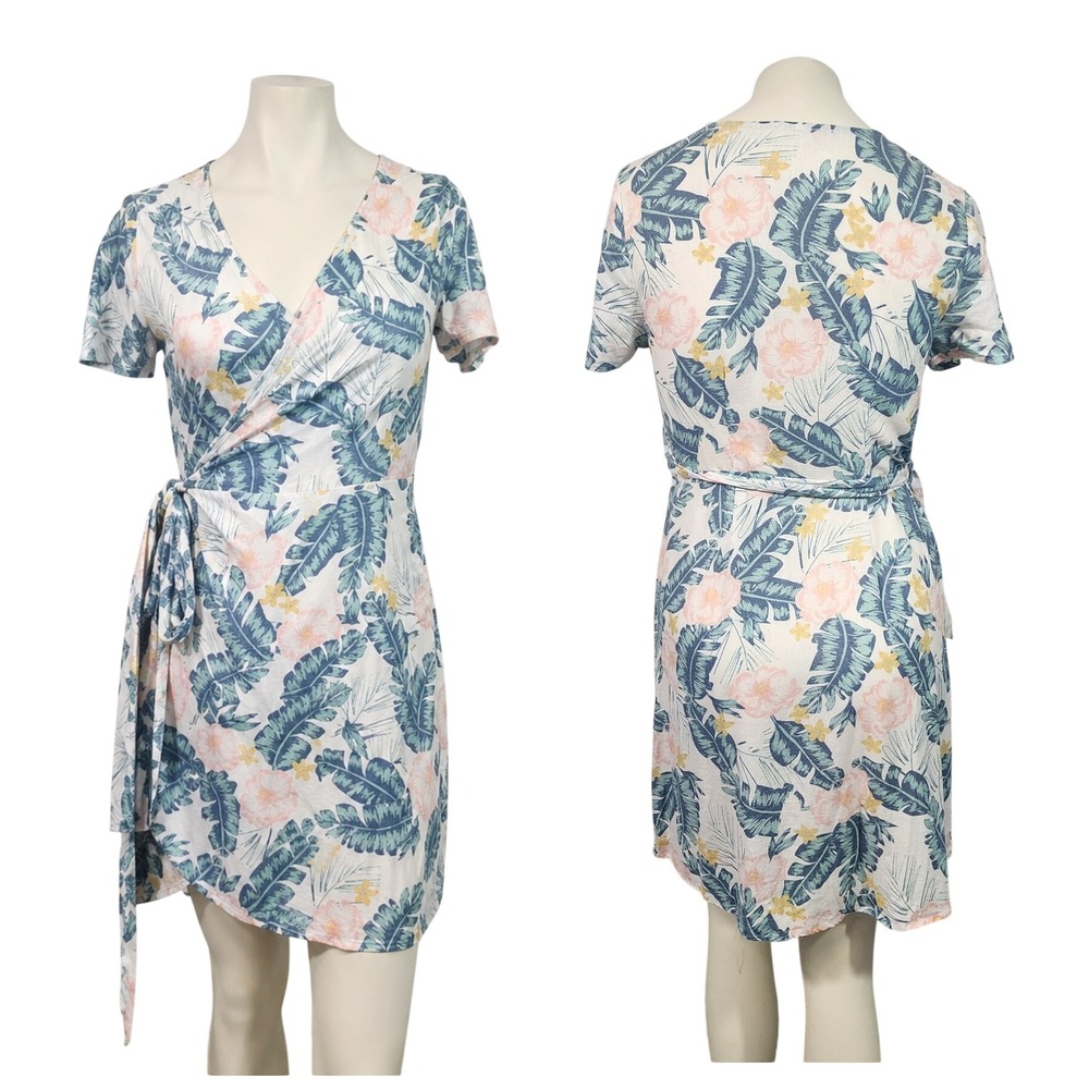 Marine Layer Linen Blend Tropical‎ Wrap Dress Small Resort Vacation resort beach